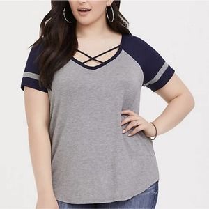 Torrid Classic Fit Knit Scoop Neck Strappy Football Tee Women's Size 1X